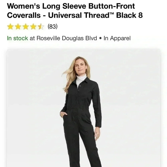 NWT Women's Long Sleeve Button-Front
Coveralls - Universal Thread Black … - Picture 4 of 5